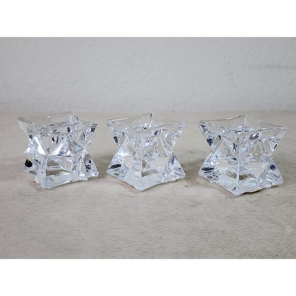Crystal Clear Candle Holder Votive 24% Lead Crystal Pointed Star 2" x 2" USA x3 - Picture 7 of 13